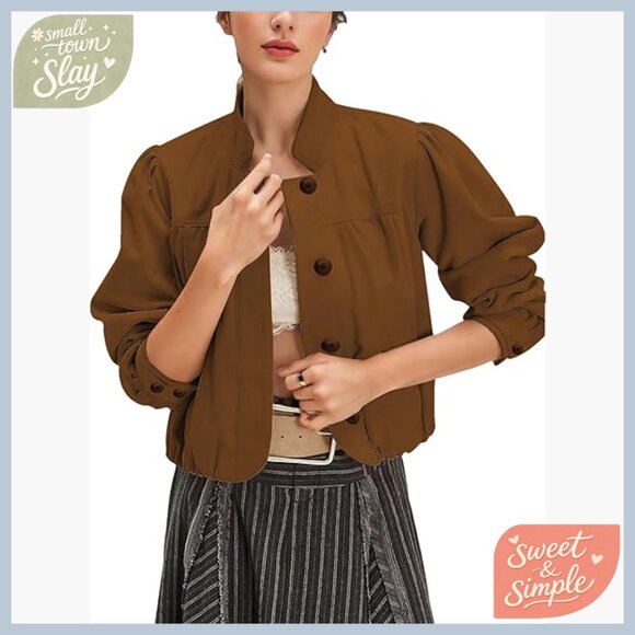 Oversized Faux Suede Bomber Jacket with Button Closure and Pockets